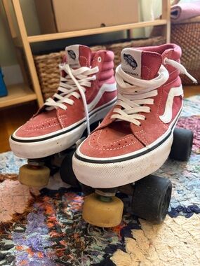 Vans Red High-Top Skate Shoe Converted to Quad Roller Skates